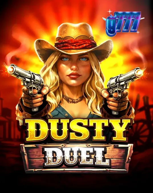 Dusty Duel স্লট গেমের একটি দৃশ্য যেখানে কাউবয় থিমের প্রতীকগুলো দেখা যাচ্ছে